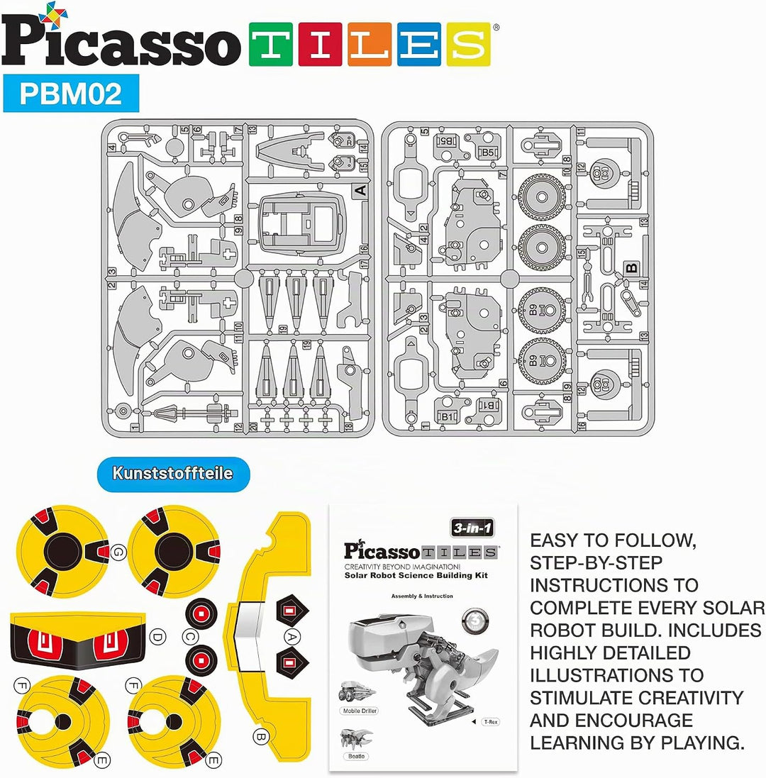PicassoTiles STEM Kids Solarbetriebener Dinosaurier-Roboter, pädagogisches Lernspielzeug, technische