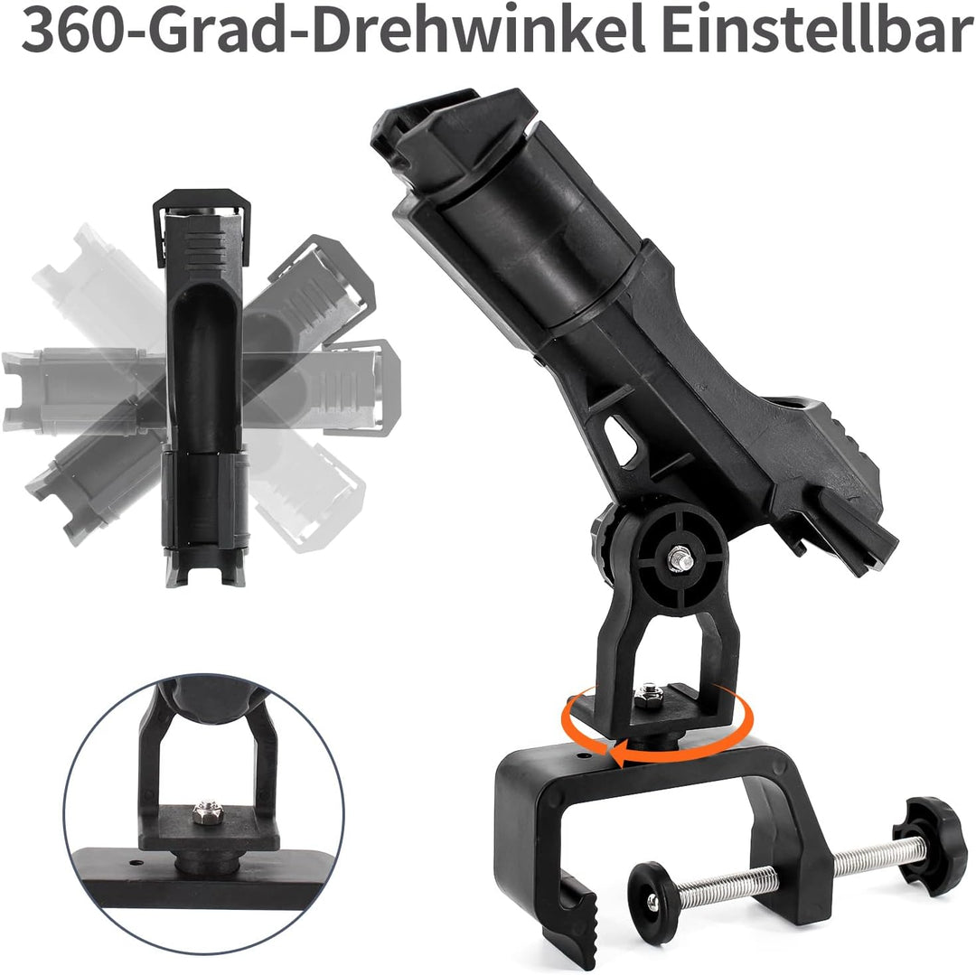 Rutenhalter Doppelpack, Fischerboot/Boot Ruten-Halter 360 Grad Verstellbarer grosser Klemmöffnung, A