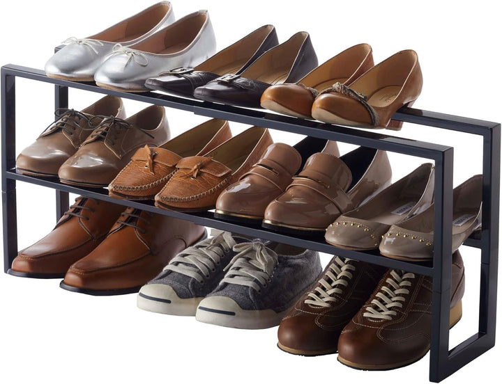 YAMAZAKI Extendable shoe rack 2 tier für Schuhe - Line - black Schwarz Single, Schwarz Single