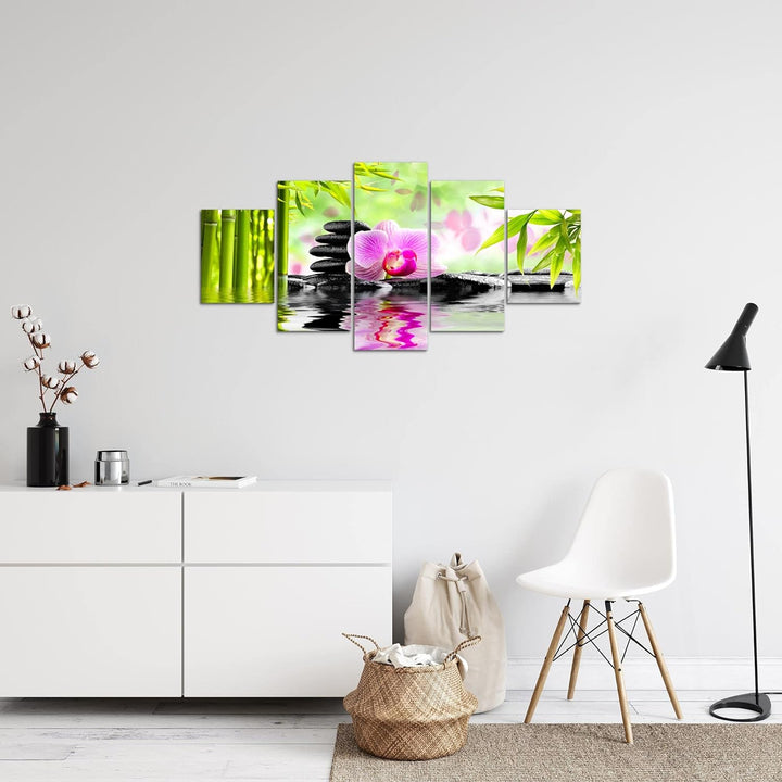 Runa Art Bild Wohnzimmer Schlafzimmer Orchidee Feng Shui 5 Teilig Steine Zen Pink Wandbilder auf Vli