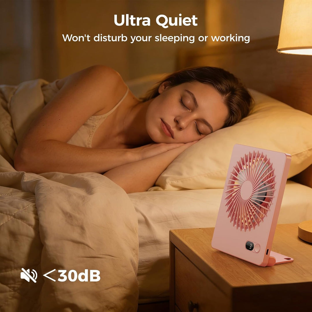 TriPole Leiser Tischventilator, 2000mAh USB Akkuventilator mit LED-Akkuanzeige, Laufzeit 6-16 Std, 3