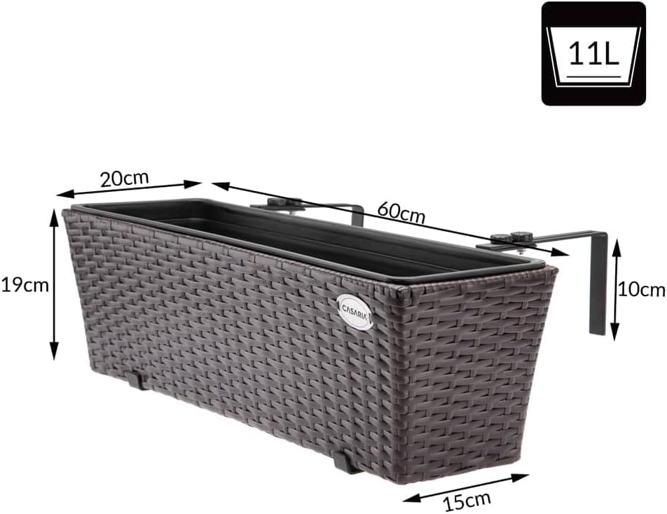 Casaria® Blumenkasten 2er Set 11 Liter Montagehalterung indoor outdoor Geländerkasten Balkonkasten P