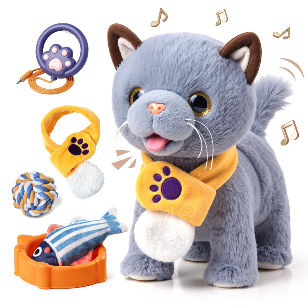 TUMAMA KIDS Interaktives Katze Spielzeug für Kinder Mit 6 Musik, Kuscheltier Kittens Mit Fernbedienu