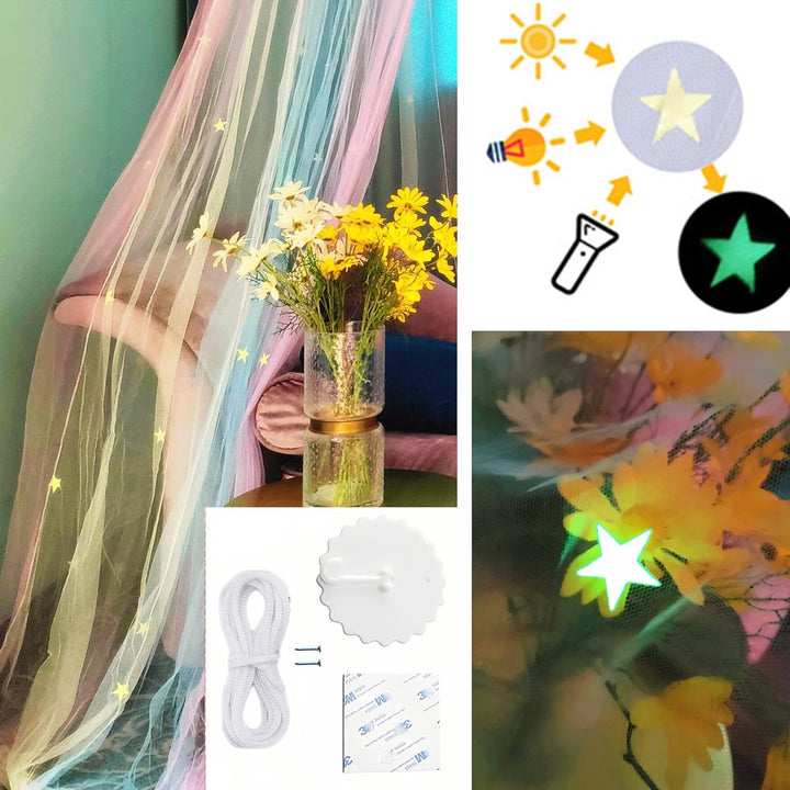 Eimilaly Prinzessin Regenbogen Betthimmel mit Sternen leuchten in der Dunkelheit, Betthimmel für Mäd