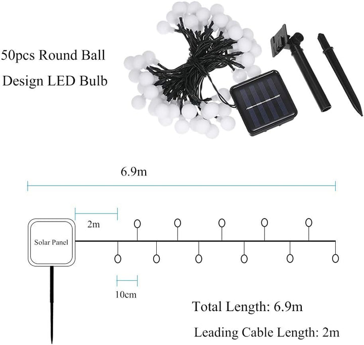 Tomshine Solar Lichterkette Aussen 50Leds, 6,9 Meter Solar Lichterkette Aussen mit 50 LED Kugel, 8 L
