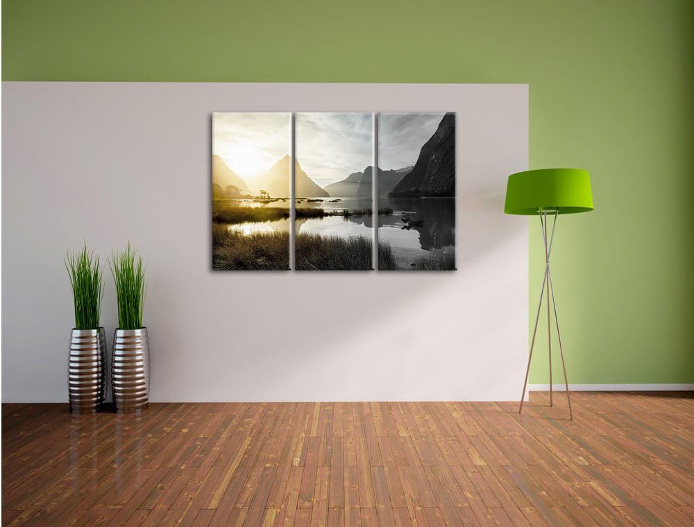 Pixxprint Milford Sound Neuseeland als Leinwandbild/Grösse: 3 Teilig (120x80 cm) cm/Wandbild/Kunstdr