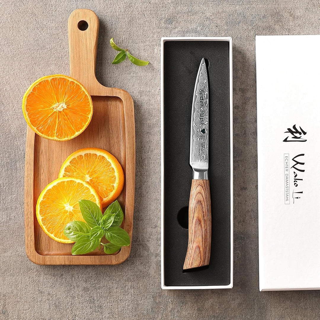 Wakoli EDIB Pro Premium Damast Allzweckmesser mit Gravur – Personalisiertes Messer, 12cm Damastkling