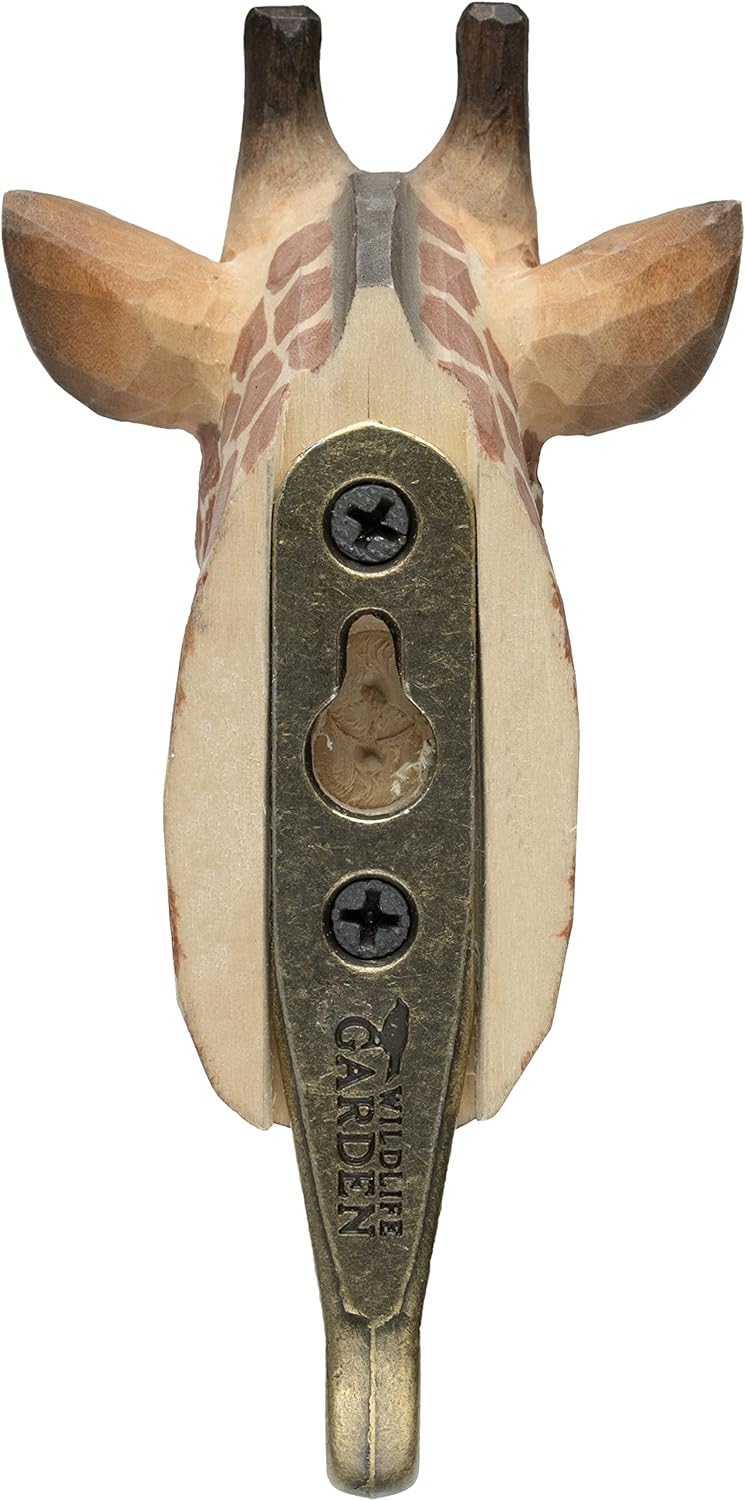 WILDLIFEGARDEN Wildlife Garden WG4534 Haken Giraffe - Handgeschnitzter Tierhaken aus Holz und Metall