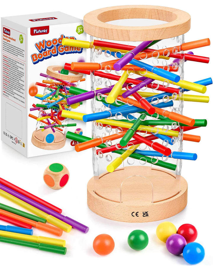 Montessori Holz Brettspiel ab 3–6 Jahre mit Ball &amp; Antirutsch-Stäbchen | Antirutsch-Stäbchen, Transp