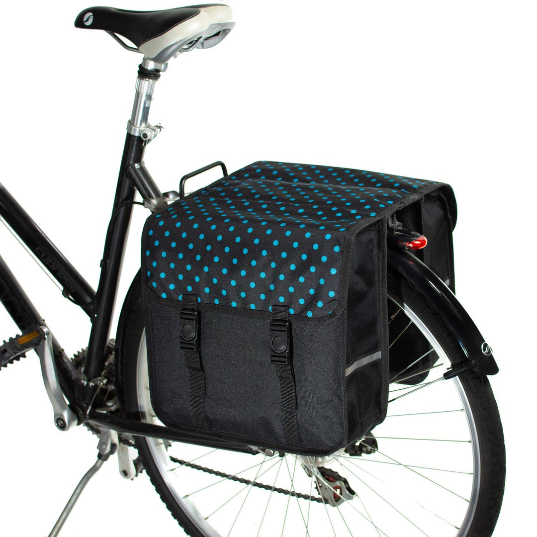 BikyBag Classic - Fahrrad Doppelpacktaschen für Fahrradheckträger (Blaue Tupfen) Einheitsgrösse Blau