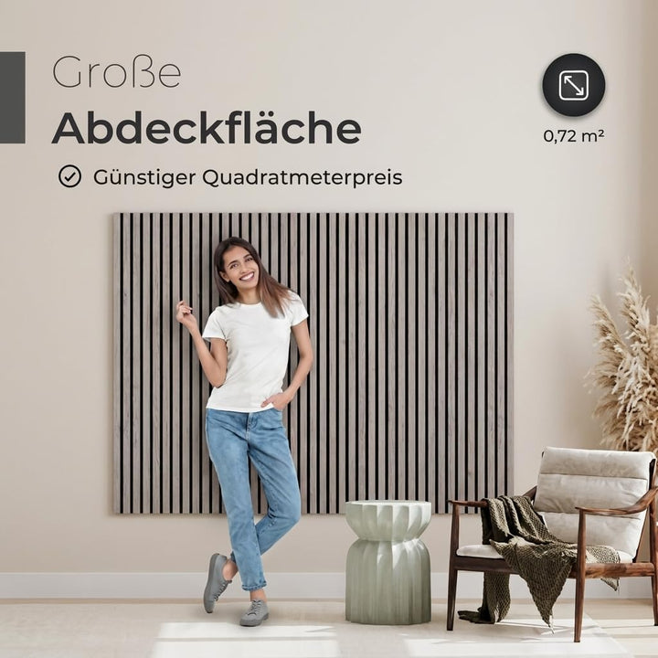 Akustikpaneele Holz - 120x60cm - Echtholz Eiche & Akustikfilz | 1 Stück - Wandpaneele, Schalldämmung