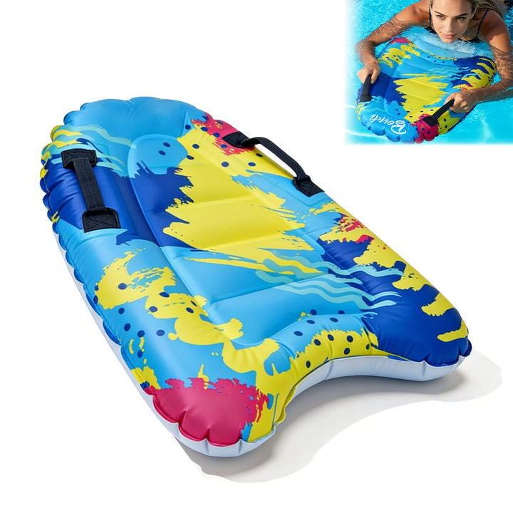 Aufblasbares Bodyboard für Kinder & Erwachsene, 75x65 cm, Tragbar & Faltbar mit 2 Griffen, PVC Surfb
