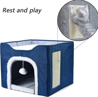 YUDOXN Faltbares Haus für Katzen mit Terrasse, zusammenklappbar, Höhle für Katzen und kleine Hunde,