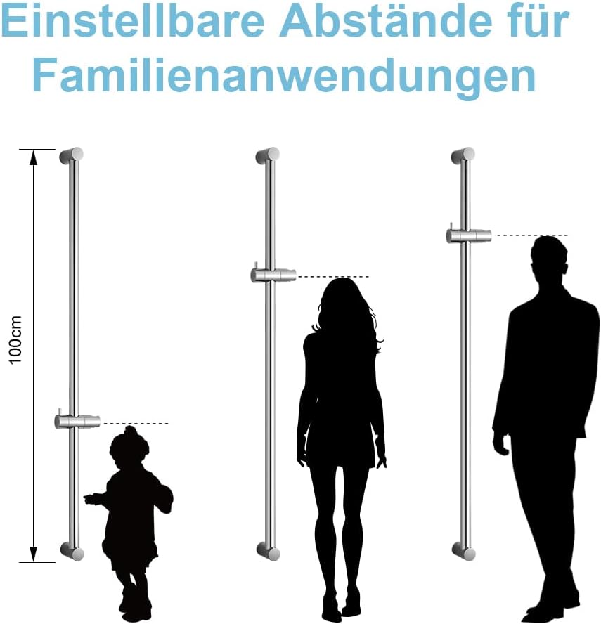 OFFO Edelstahl Duschstange 103cm, Wandmontierte Brausestange Verstellbar Abstand 60 bis 100cm mit Du