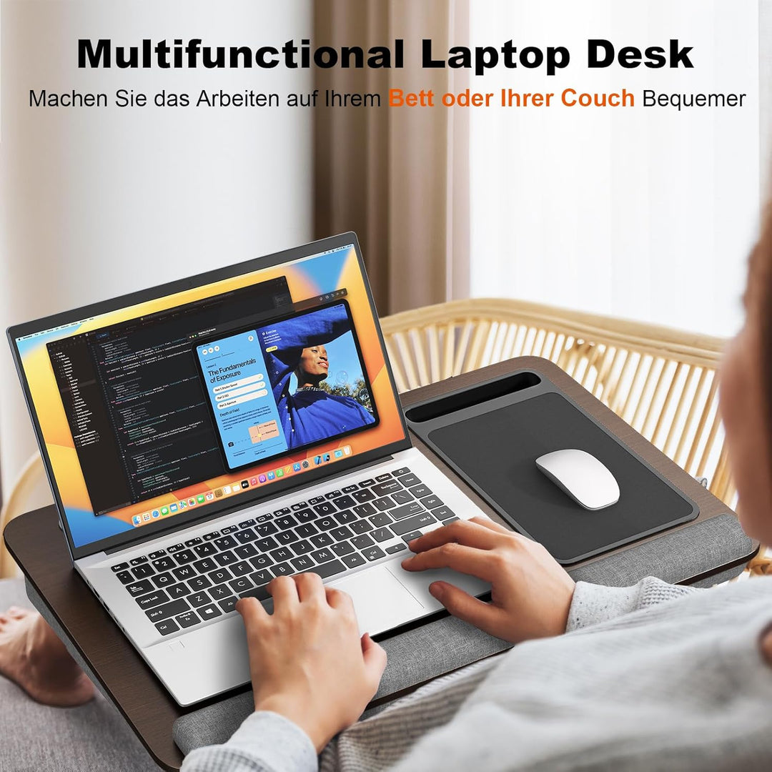 PUTORSEN Laptopkissen für Bett mit Kissen, Laptop Ständer Mausunterlage Passen bis zu 17,3 Zoll Note