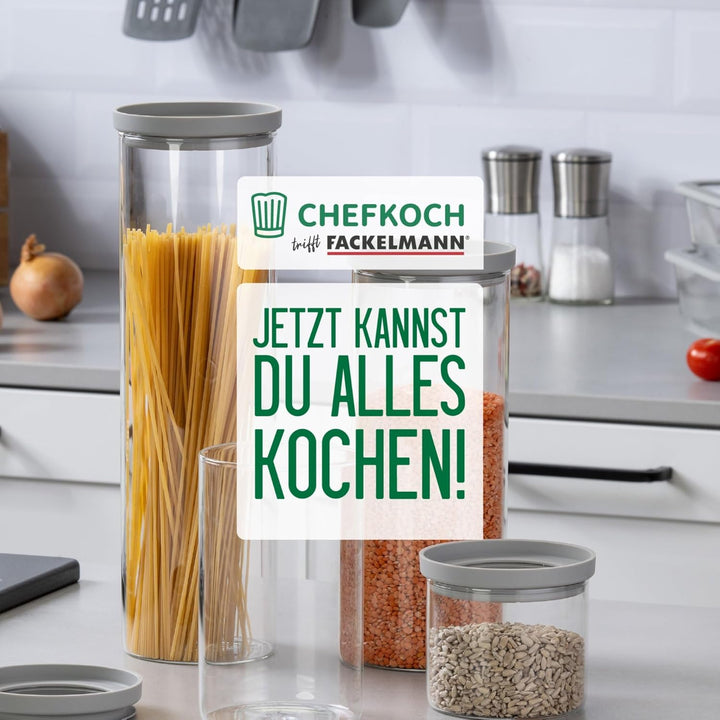 FACKELMANN Chefkoch trifft 4er Set Vorratsbehälter mit Glasdeckel – 1 L, Borosilikatglas, luftdicht