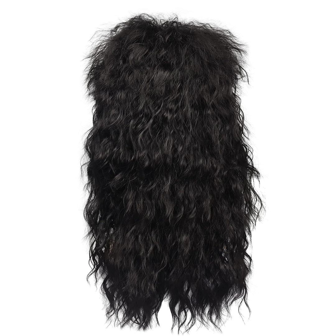 MEIRIYFA Herren 80er Jahre Perücke Lange Lockige Perücke Schwarz Rocker Punk Perücke Vokuhila Perück