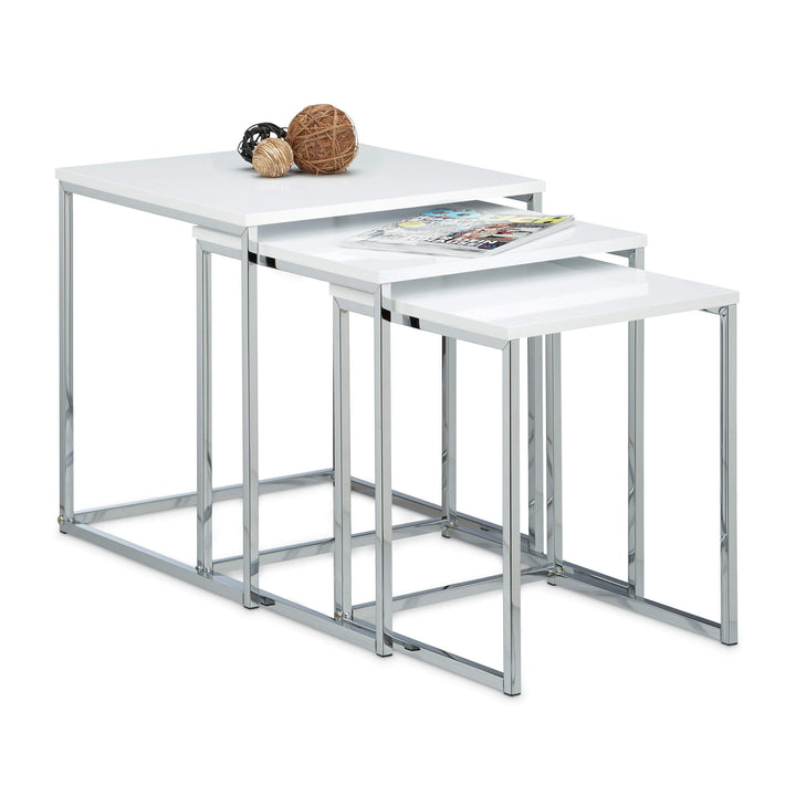 Relaxdays Beistelltische 3er Set, Couchtisch, Holz, Metall, Satztische, modernes Design, HxBxT: ca.