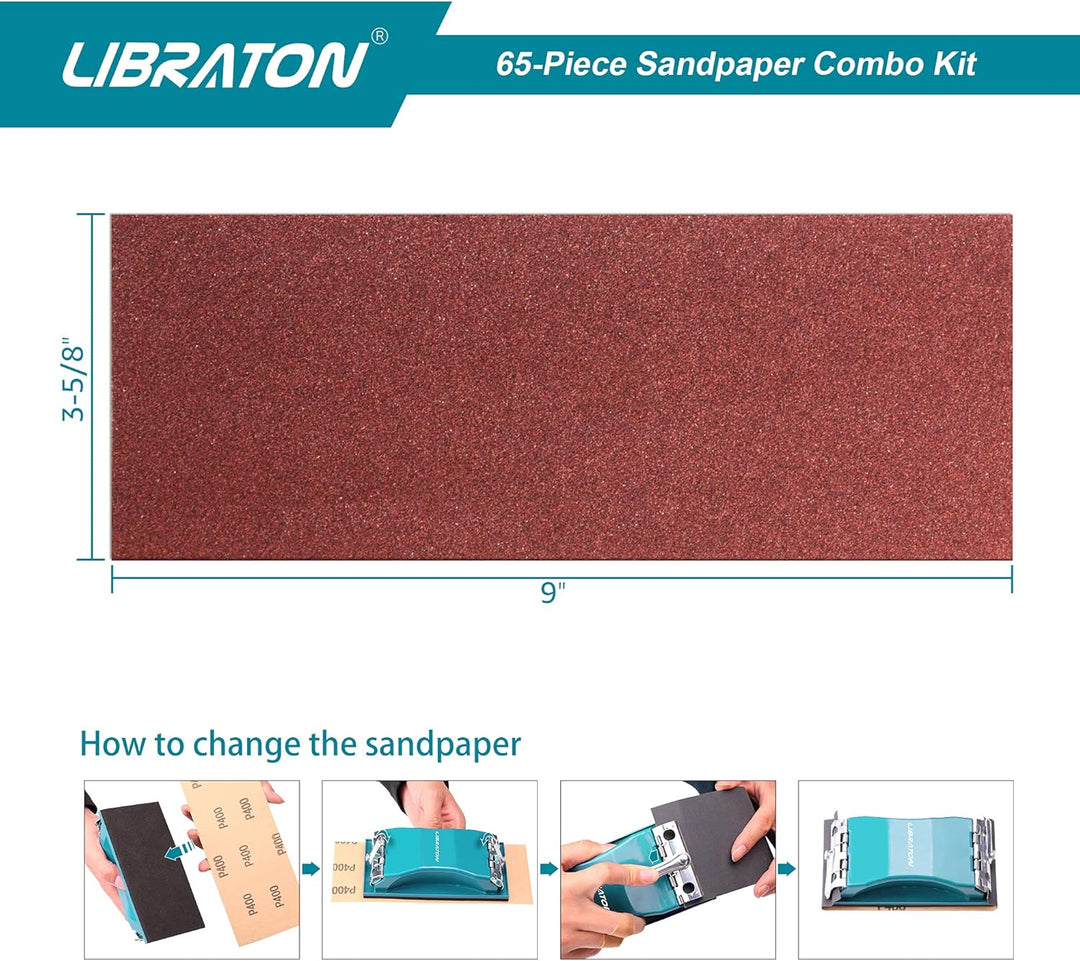 Schleifpapier, Schleifpapier holz, Schleifpapier Set K80 bis K600, Handschleifer, Sandpapier Set 65