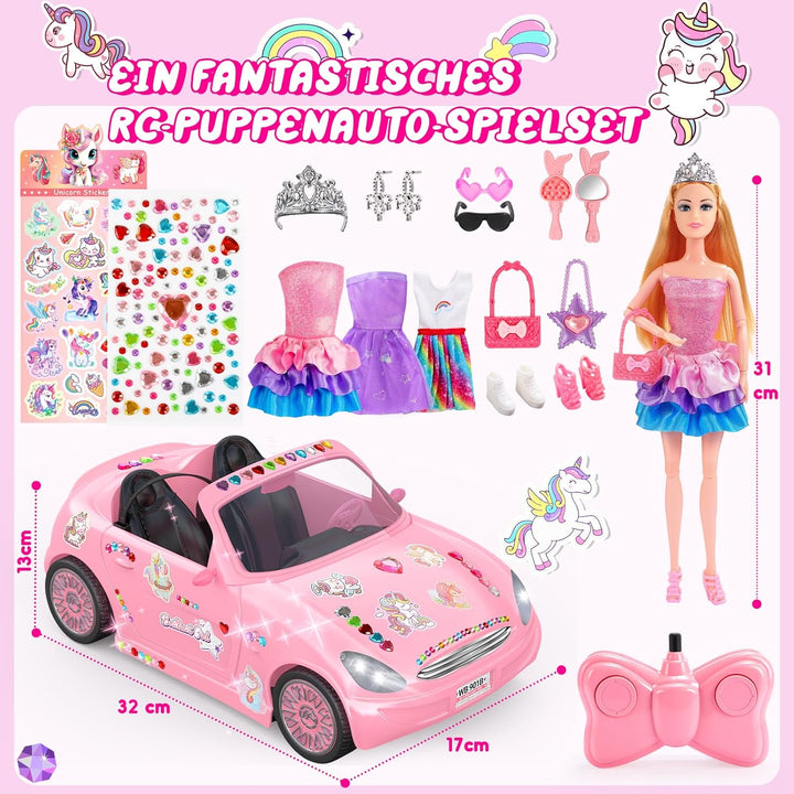 HappyGoLucky Ferngesteuertes Auto für Mädchen ab 3 4 5 6 7 8 Jahre – RC Spielzeug mit Puppen & 3 Out