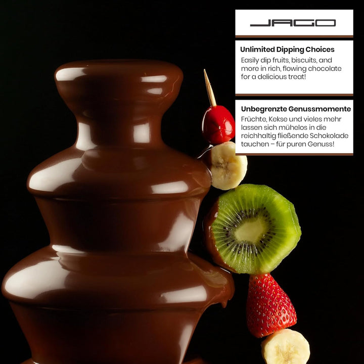 Jago® Schokoladenbrunnen 60W - 3 Etagen, 400 gr Kapazität, Edelstahl, Spül­ma­schi­nen­fest, Rot ode