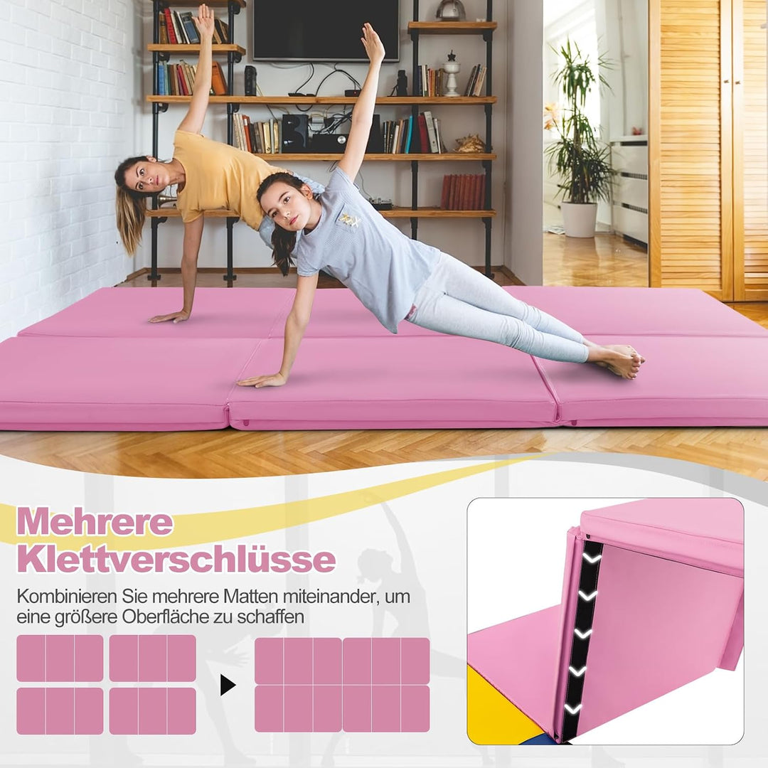 GYMAX 3-fach Trainingsmatte faltbar, tragbare Gymnastikmatte 180 x 60 x 5 cm, Gymnastikmatte mit Kle