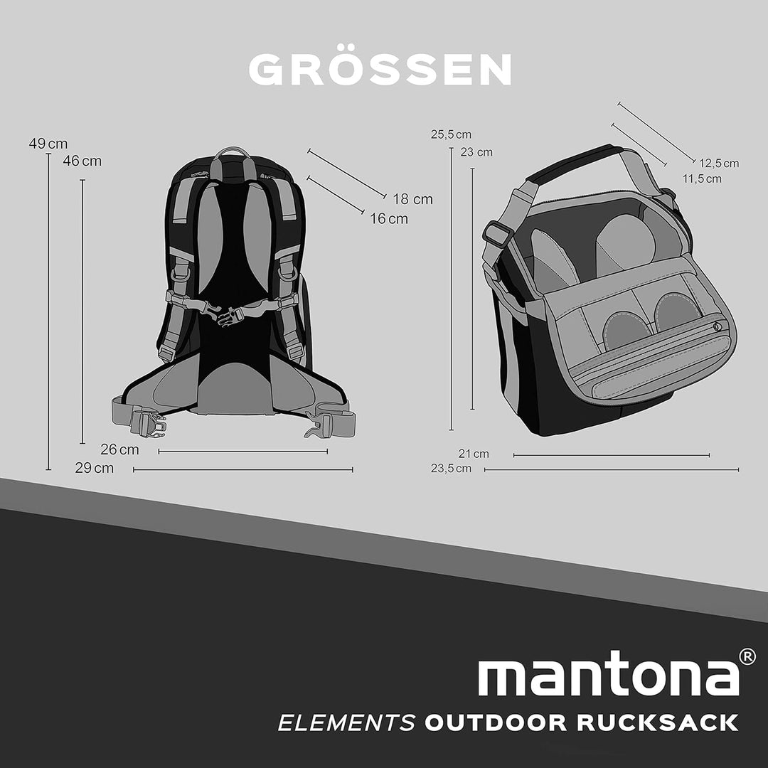 Mantona Elements Outdoor Rucksack (inkl. Regenschutzhülle, Laptop/Tabletfach, herausnehmbarer Kamera