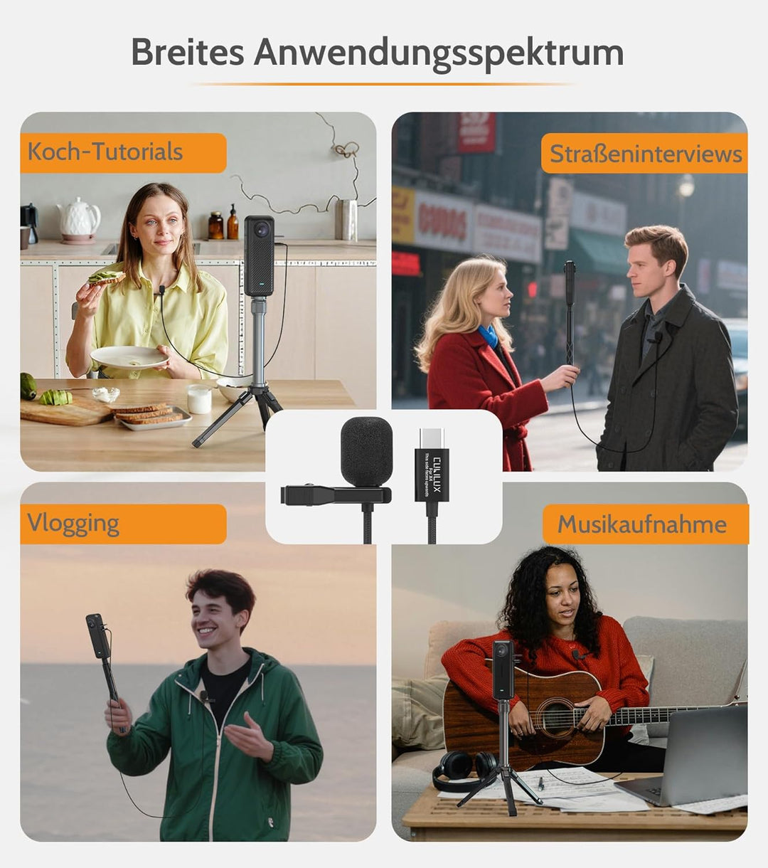Cubilux Ansteckmikrofon für Insta360 X4, USB C Lavalier Mikrofon, omnidirektional & hochempfindlich,