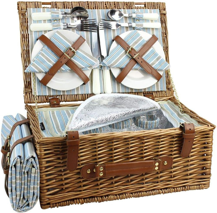 HappyPicnic Wicker Picknickkorb für 4 Personen, Willow Storage Hamper Service Geschenkset für Campin