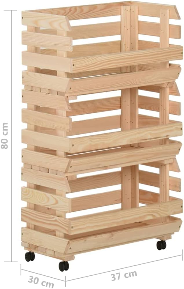 vidaXL Kiefernholz Massiv Gemüsewagen mit Rollen Obstwagen Küchenregal Obstregal Rollwagen Gemüsekor