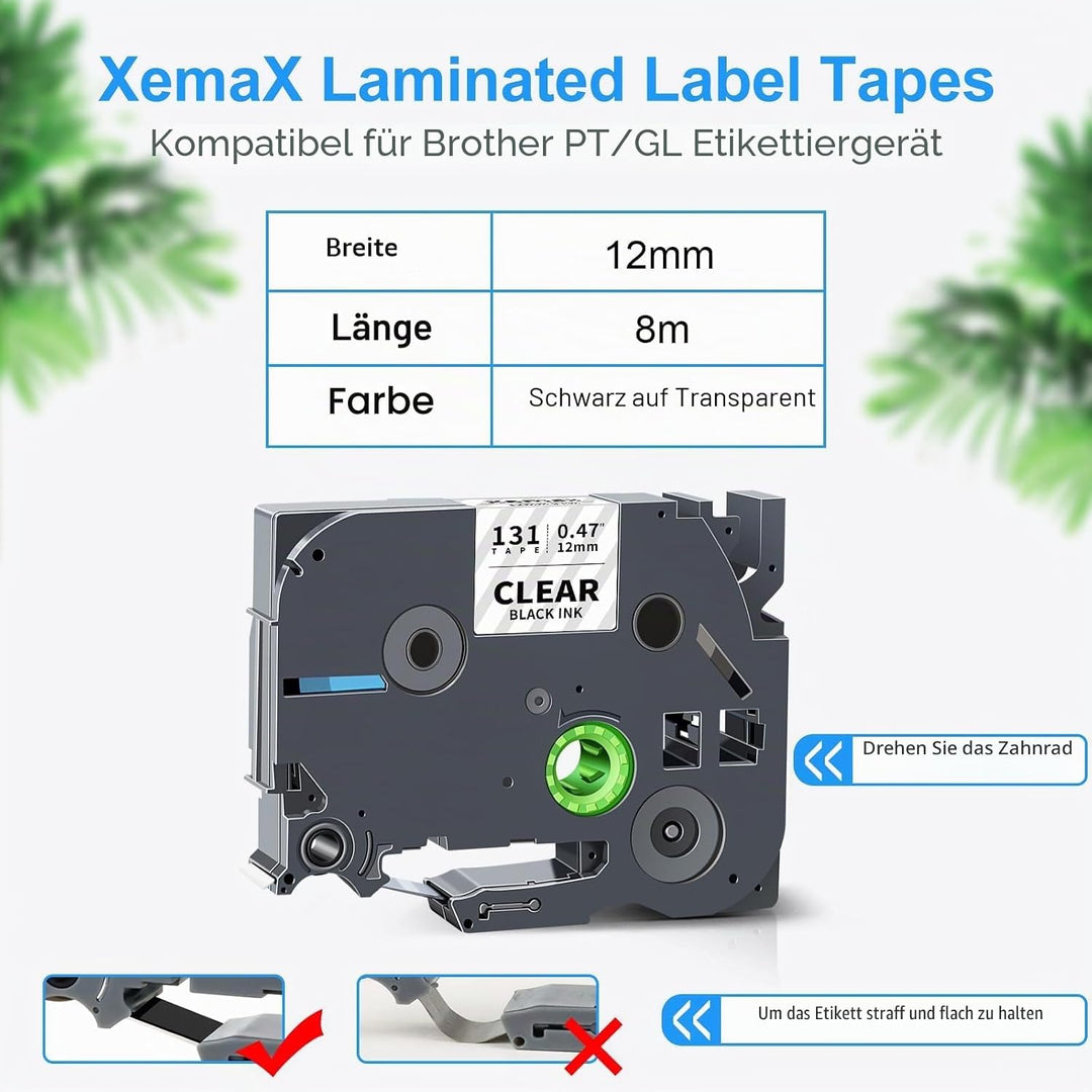 4x XemaX Etikettenband Kompatibel für Brother P-touch Bänder 12mm TZe-131 TZ-131 Schriftbänder Schwa