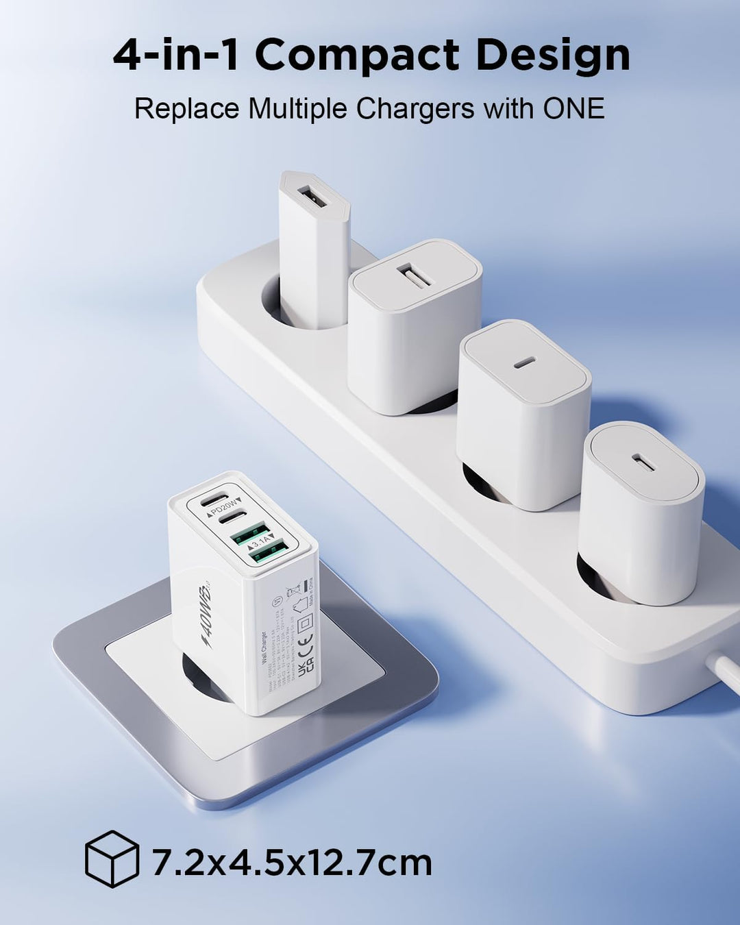 2-Pack USB C Ladegerät, 40W 4-Port Netzteil USBC Fast Charger USB-C Adapter + USB Stecker Schnelllad