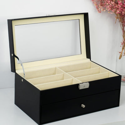 Grinscard Brillenbox zur Aufbewahrung von 12 Brillen - Schwarz, Weiss - ca. 34 x 19 x 16 cm - Sonnen