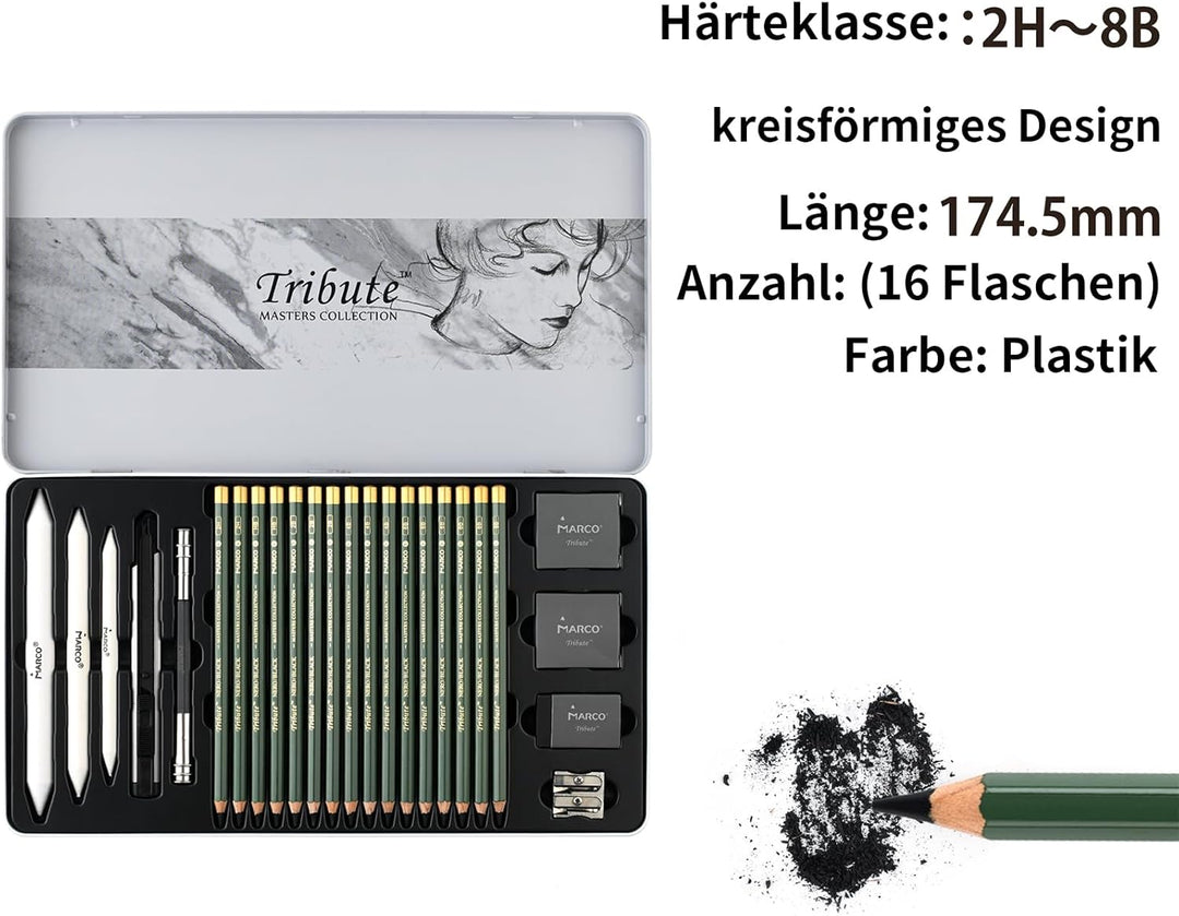 MARCO Zeichnungsset für Skizzen & Malerei - 25 Bleistifte, Hochwertig Konzipiert für Anfänger, Künst