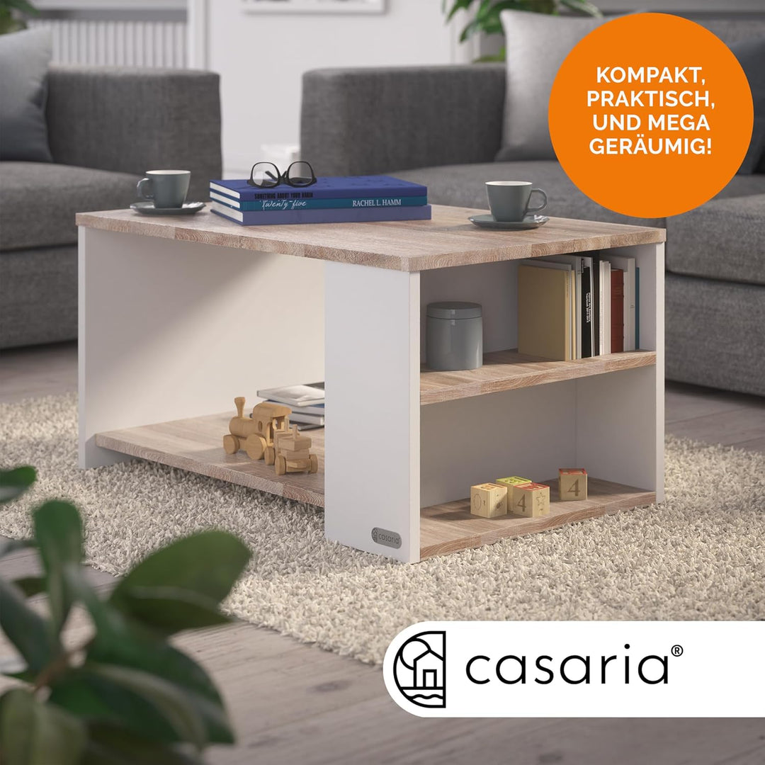 Casaria® Couchtisch mit Ablage 2 Fächer Stauraum 90x59x48cm Kratzfest Holz 50kg Belastbarkeit Gross