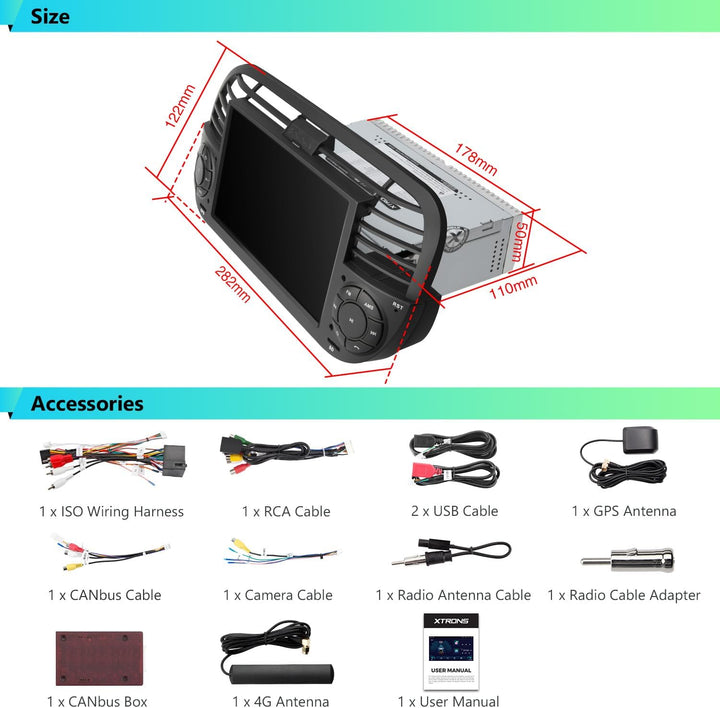 XTRONS 7 Zoll Android 13 Autoradio Octa Core 4GB 64GB Eingebautes 4G LTE CarAutoPlay/Android Auto/DS