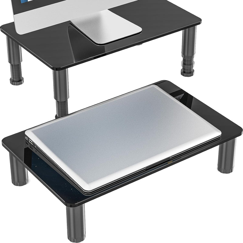 2 Packungen Computer-Monitor Ständer Bildschirmerhöhung mit schwarz Glas für Laptop, Computer, PC, B