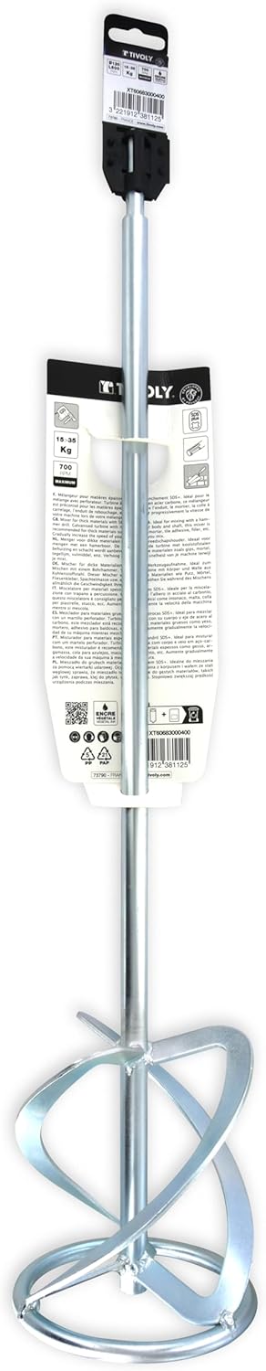 TIVOLY - Mischer aus dicken Materialien SDS+ für Bohrhammer – L 600 mm – Ø 120 mm – Schaft aus Karbo
