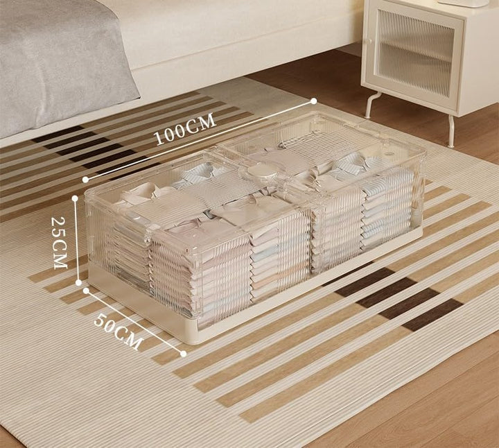 2er Set Unterbett Aufbewahrungsboxe mit Rollen, Unterbettkommoden Klappbar 100x25x50cm, Unterbettbox