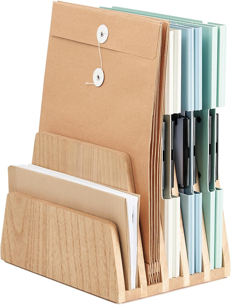 KIRIGEN hölzernen Schreibtisch Mail Organizer 5 Slots File Paper Holder Desktop Holz Dokument Letter