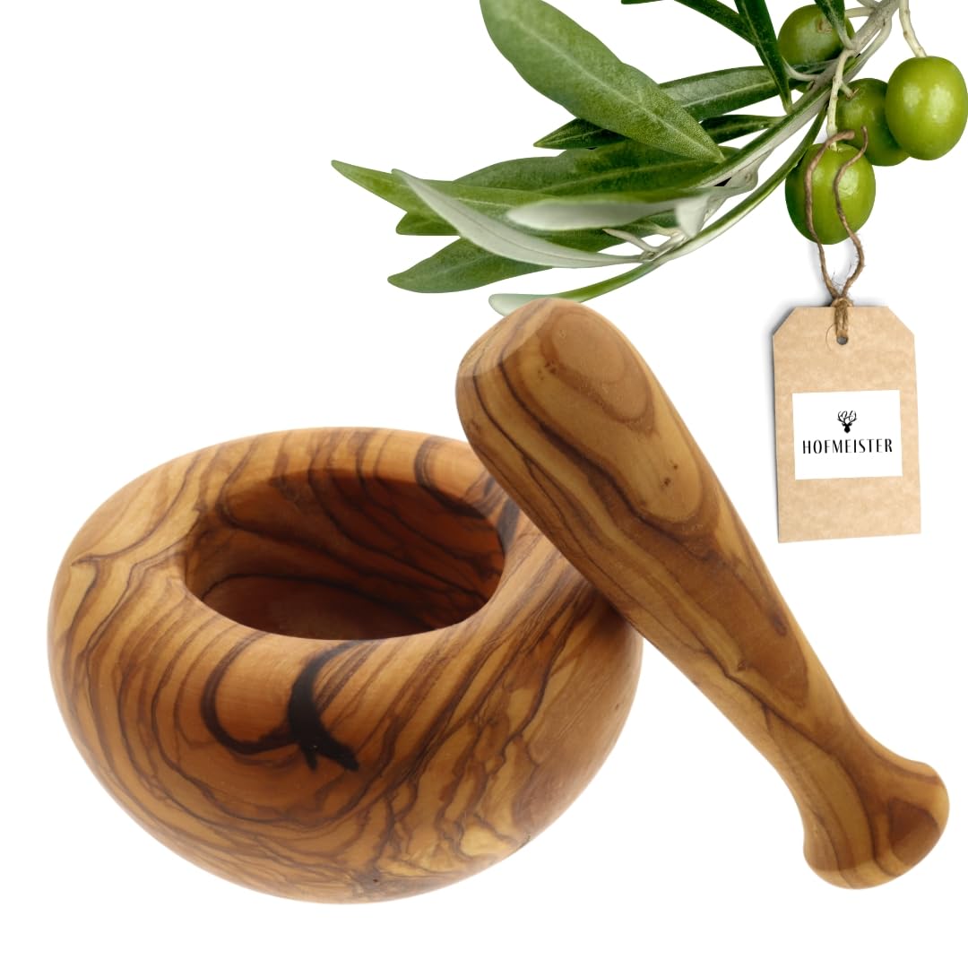 HOFMEISTER® Mörser aus Olivenholz - Hochwertige Küchenutensilien &amp; Geschenkidee - Stilvoller Mörser