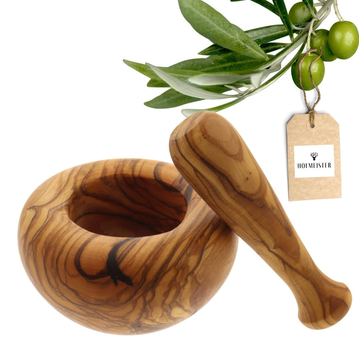 HOFMEISTER® Mörser aus Olivenholz - Hochwertige Küchenutensilien &amp; Geschenkidee - Stilvoller Mörser