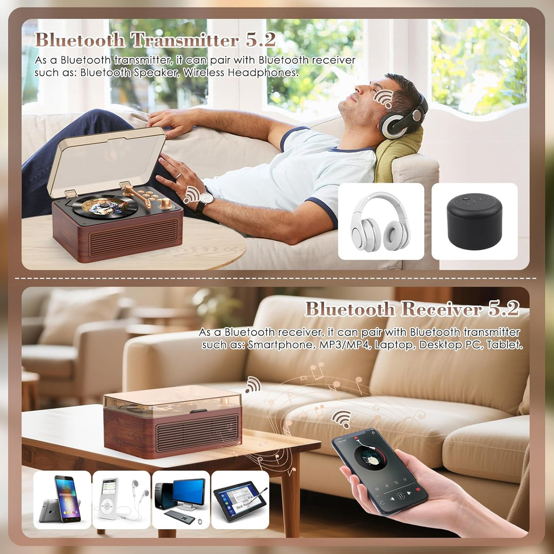 Gueray Tragbarer Bluetooth CD-Player mit Lautsprechern 3600mAh Wiederaufladbarer Vintage CD Spieler