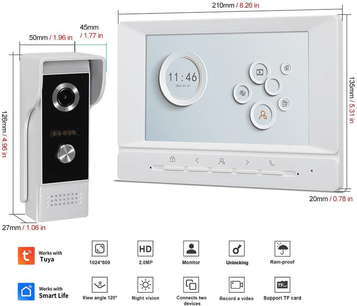 WLAN Video Türtelefon Intercom System 1080P HD Kamera Video Türglocke mit 2 Monitoren 7 Zoll Farbbil