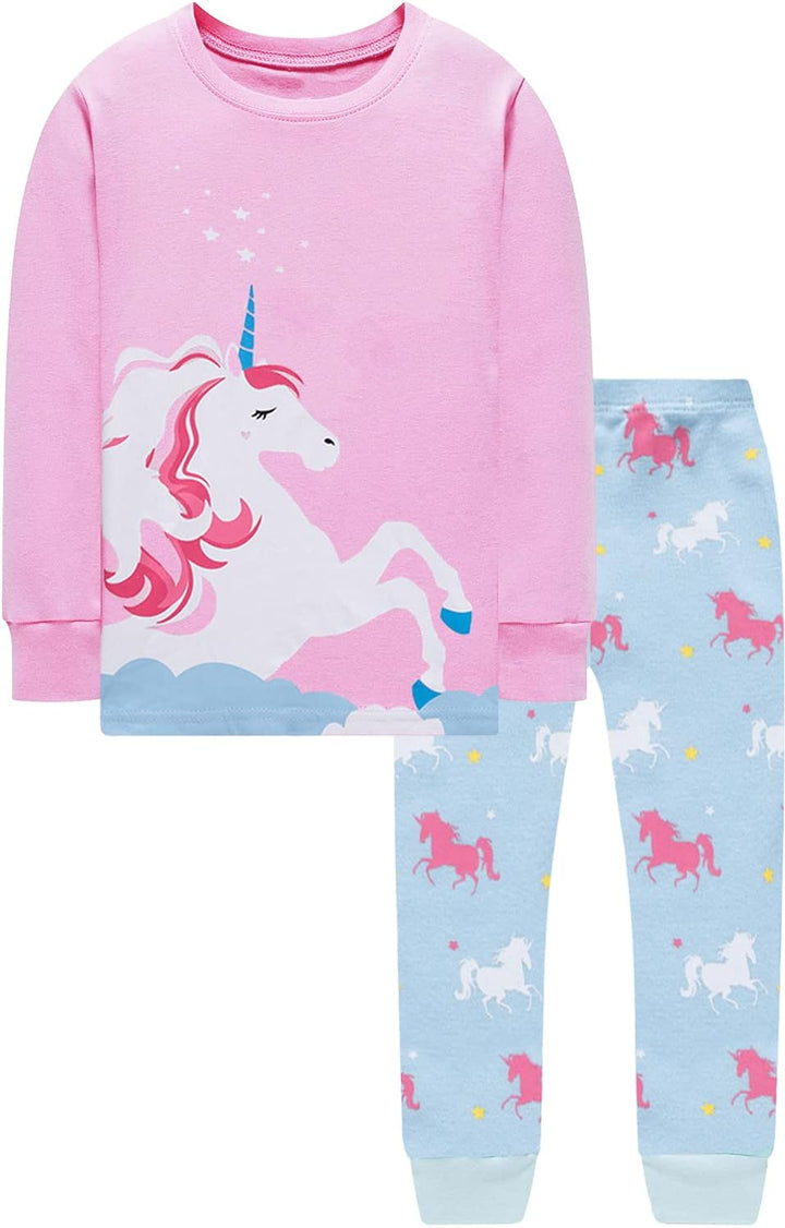 EULLA Kinder Mädchen Schlafanzüge Langarm Baumwolle Winter Pyjama Set Einhorn Prinzessin Dino Hase E