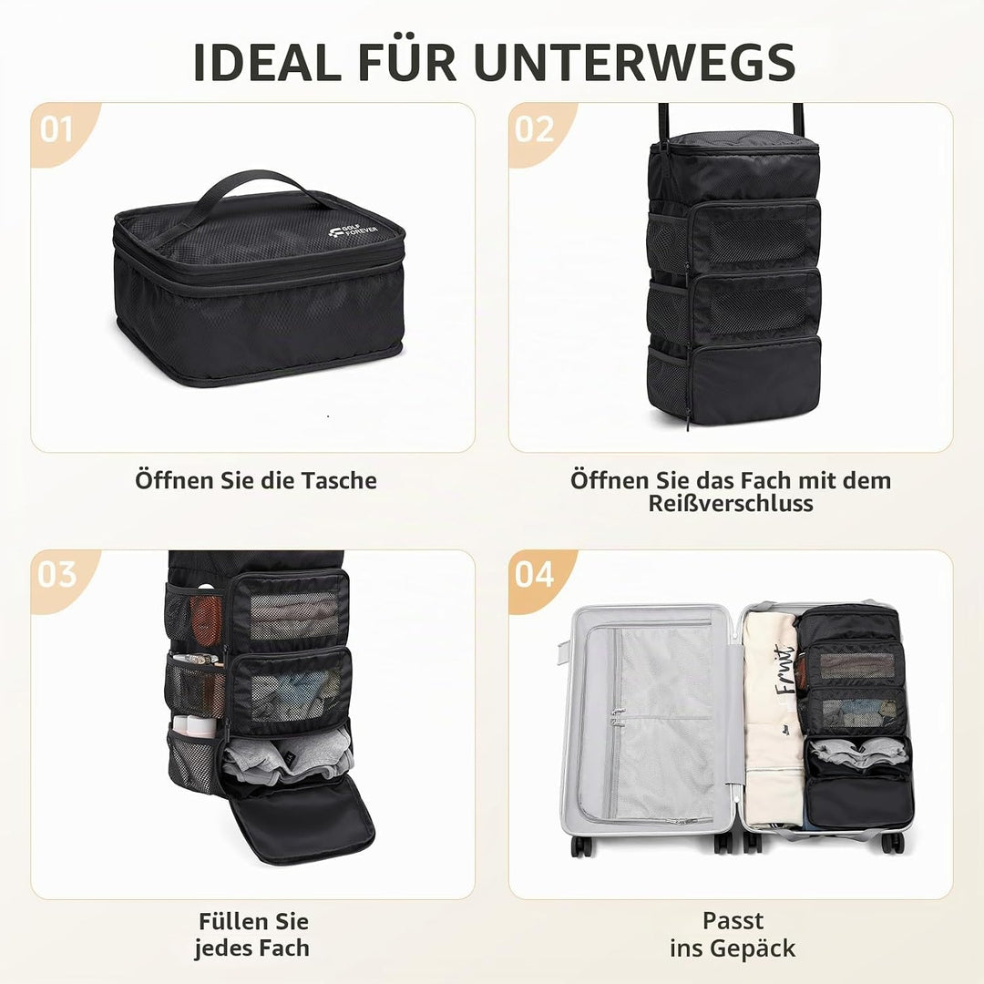 Mehrschichtige Aufbewahrungstasche, lässiger einfacher Gepäck-Organizer mit Haken, Kleidung, Unterwä
