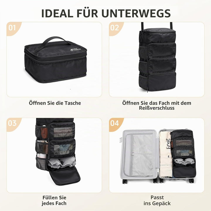 Mehrschichtige Aufbewahrungstasche, lässiger einfacher Gepäck-Organizer mit Haken, Kleidung, Unterwä