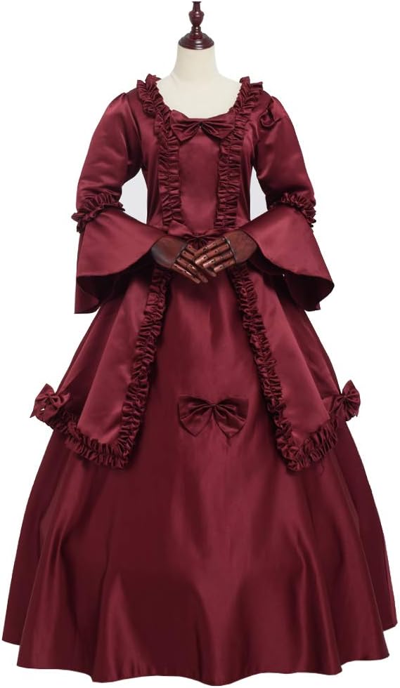 GRACEART Damen Langarm Mittelalter Kleid Gothic Viktorianisches Renaissance Maxi Kostüm XL Rot, XL R