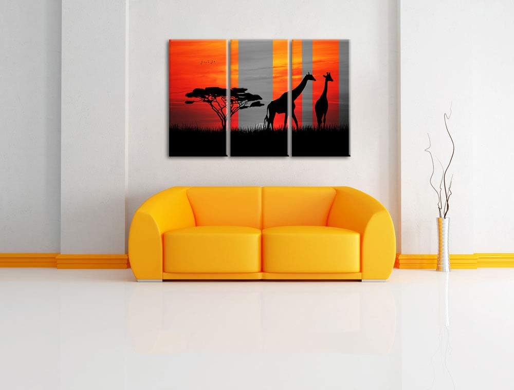 Afrika Giraffen im Sonnenuntergang schwarz/weiss 3-Teiler Leinwandbild 120x80 Bild auf Leinwand, XXL