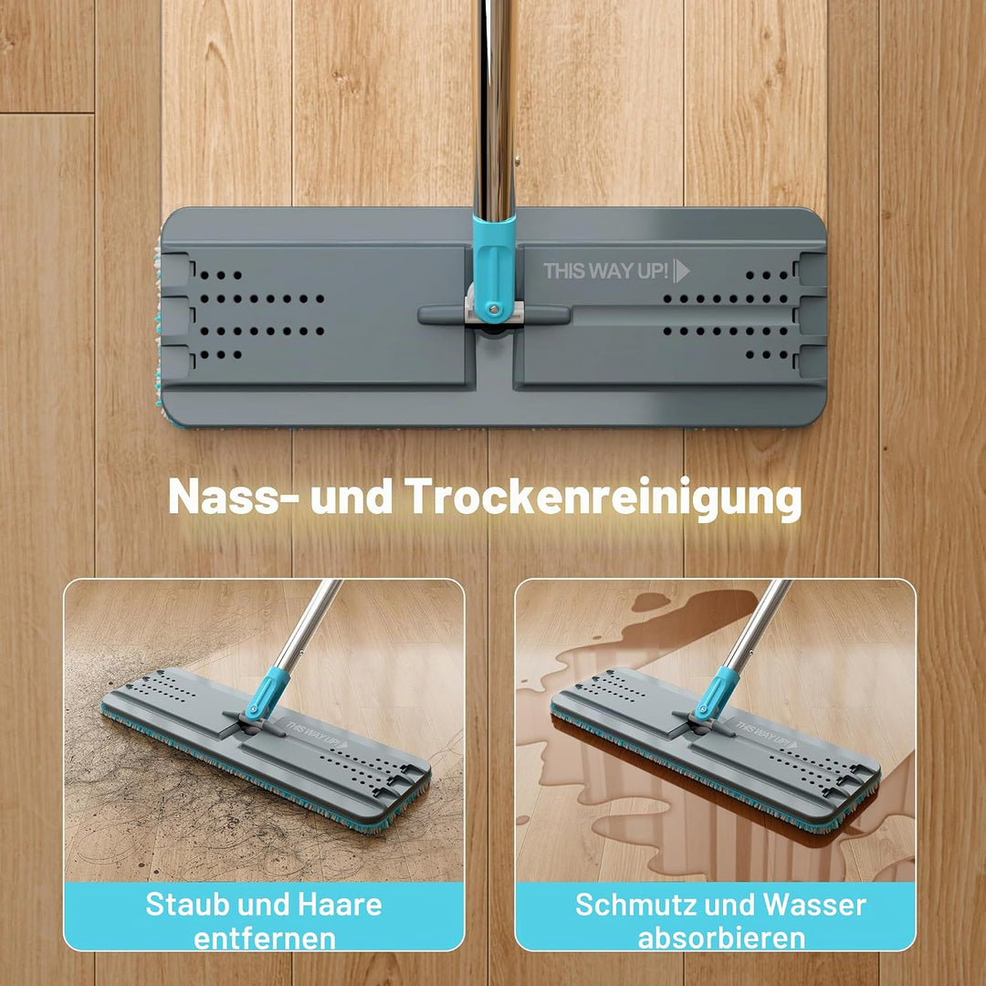 JOYMOOP Wischmopp und Eimer Set mit Auswringer, Mops für Bodenreinigung, Wandwischerreiniger mit lan